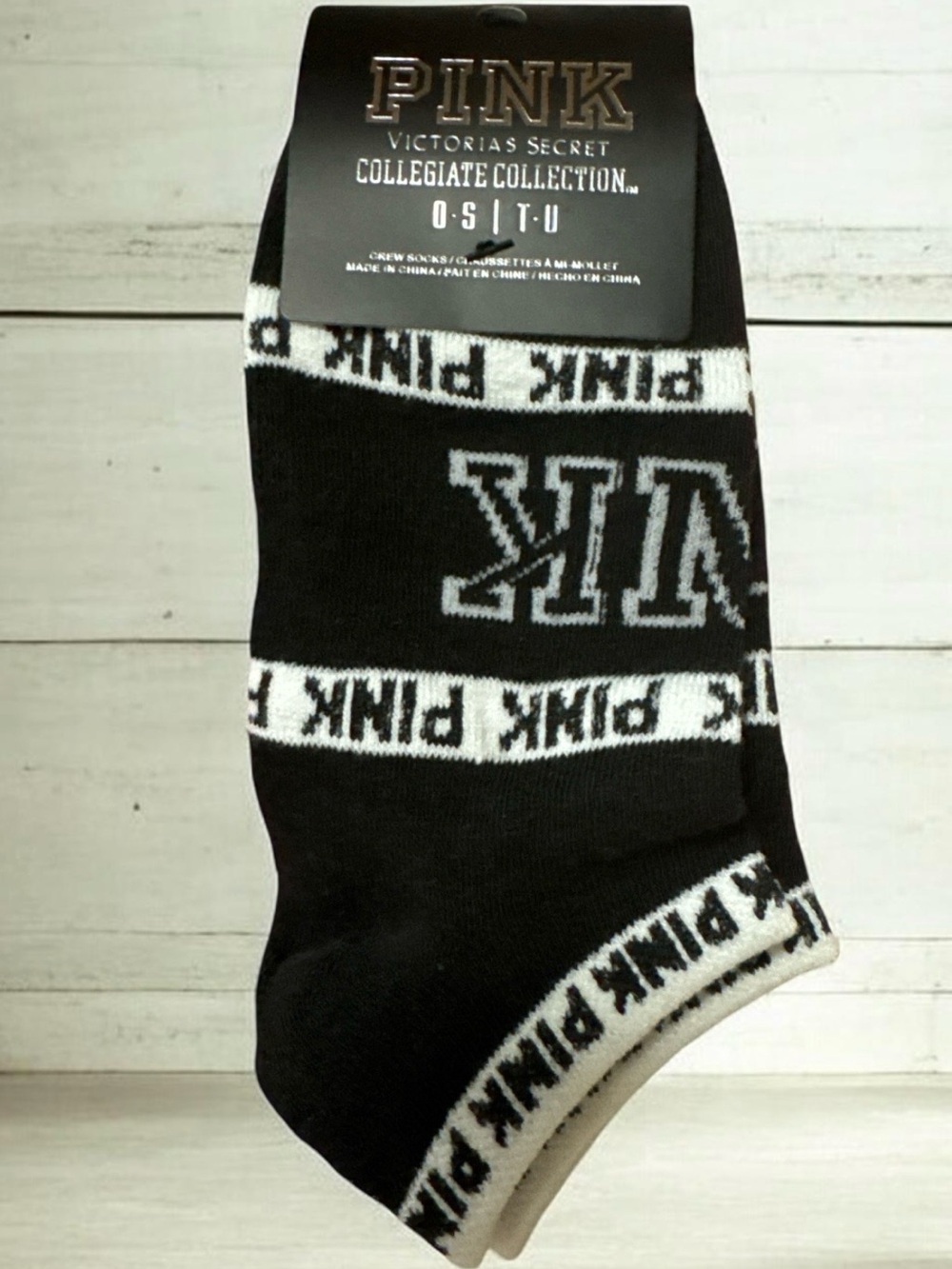 PINK Victoria's Secret Black & White Logo Athletic Crew Socks